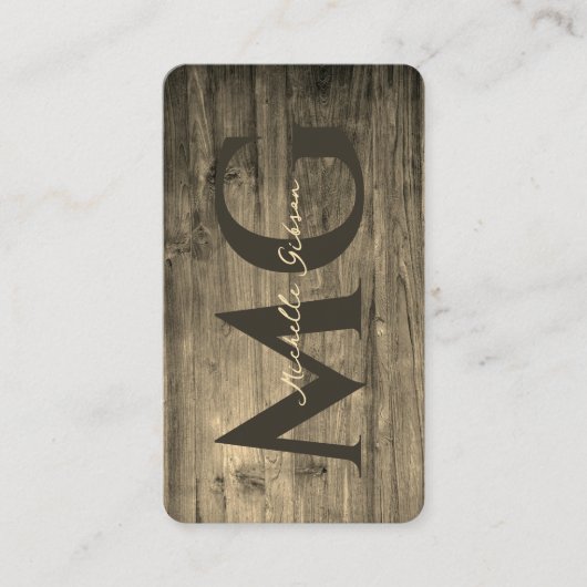 Modern Elegant Monogram Houtbewerking QR Visitekaartje (Voorkant)