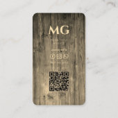 Modern Elegant Monogram Houtbewerking QR Visitekaartje (Achterkant)