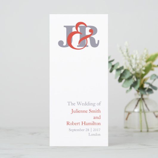 Modern Elegant Monogram Huwelijksceremonie Program Programmakaart (Staand voorkant)