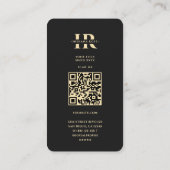 Modern Elegant Monogram I Bloemen Zwart Goud Visitekaartje (Achterkant)