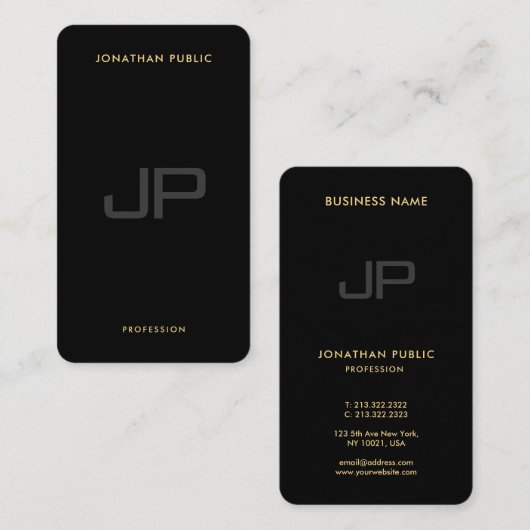 Modern Elegant Monogram Initiaal Afgeronde Hoek Visitekaartje (Voorkant / Achterkant)