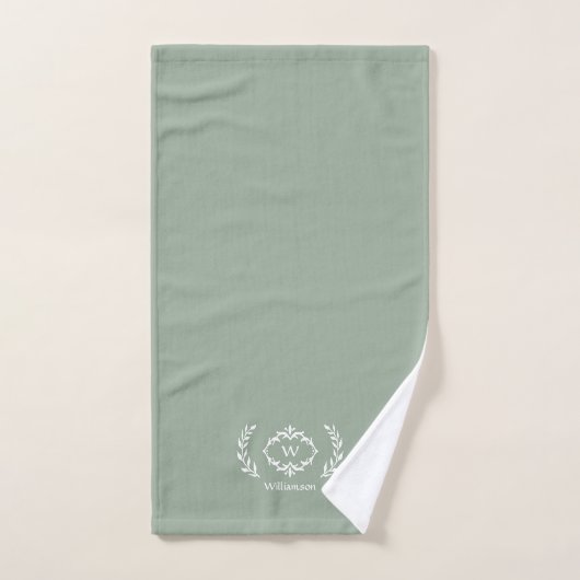 Modern Elegant Monogram Initiaal Sage Green White Bad Handdoek (Handdoek)