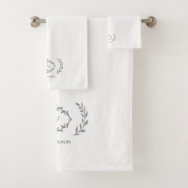 Modern Elegant Monogram Initiaal Trendy White Grey Bad Handdoek