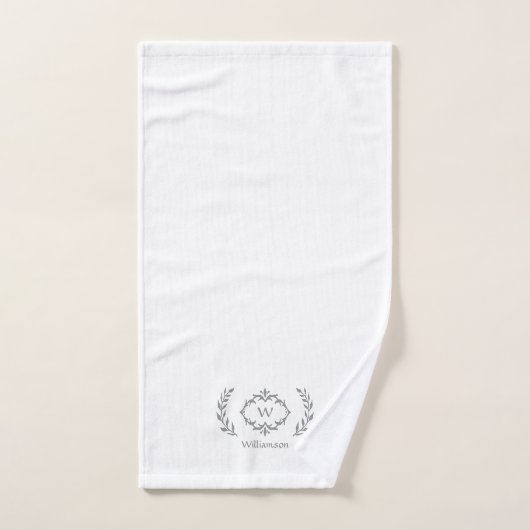 Modern Elegant Monogram Initiaal Trendy White Grey Bad Handdoek (Handdoek)
