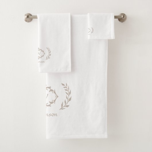 Modern Elegant Monogram Initiaal White Beige Tan Bad Handdoek (Insitu)