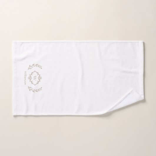 Modern Elegant Monogram Initiaal White Beige Tan Bad Handdoek (Handdoek)