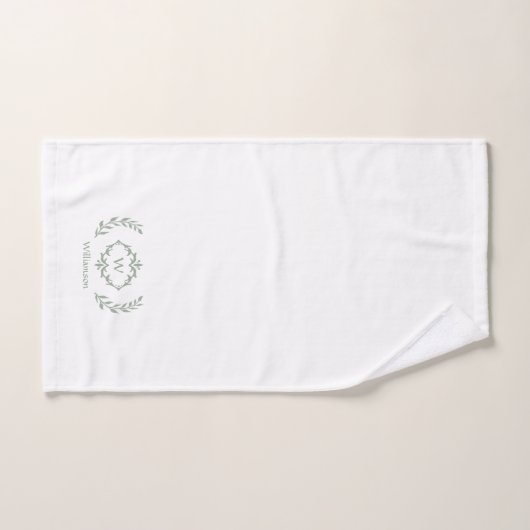 Modern Elegant Monogram Initiaal White Sage Green Bad Handdoek (Handdoek)