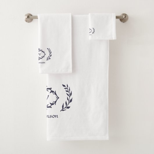 Modern Elegant Monogram Initiaal White Trendy Blue Bad Handdoek (Insitu)