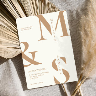 Modern Elegant Monogram Ivoor Tan Bruiloft Kaart
