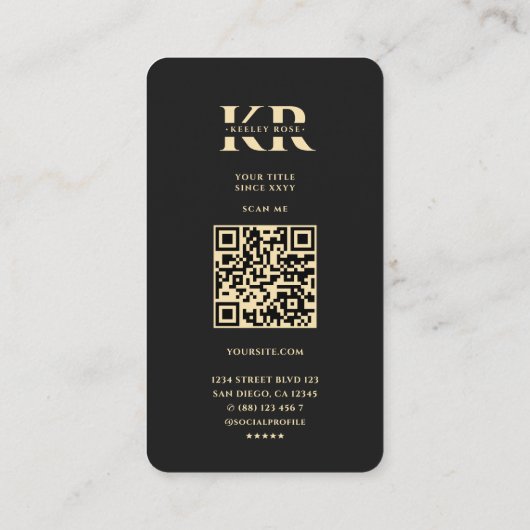 Modern Elegant Monogram K Bloemen Zwart Goud Visitekaartje (Achterkant)