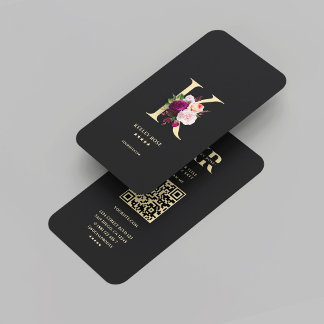 Modern Elegant Monogram K Bloemen Zwart Goud Visitekaartje