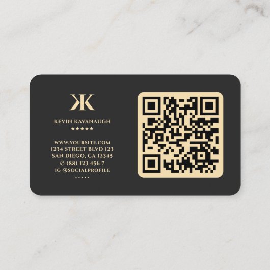 Modern Elegant Monogram K Professional Zwart Goud Visitekaartje (Achterkant)