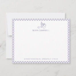 Modern Elegant Monogram Lavendel Gingham controles Notitiekaartje