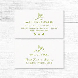 Modern Elegant Monogram Lichtgroene Vlinder Visitekaartje