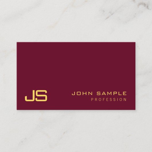 Modern Elegant Monogram Luxe Ruby Rood & Goud Visitekaartje (Voorkant)