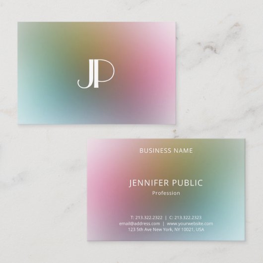 Modern Elegant Monogram Luxury Trendy Colorful Visitekaartje (Voorkant / Achterkant)