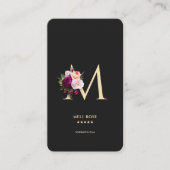 Modern Elegant Monogram M Bloemen Zwart Goud Visitekaartje (Voorkant)