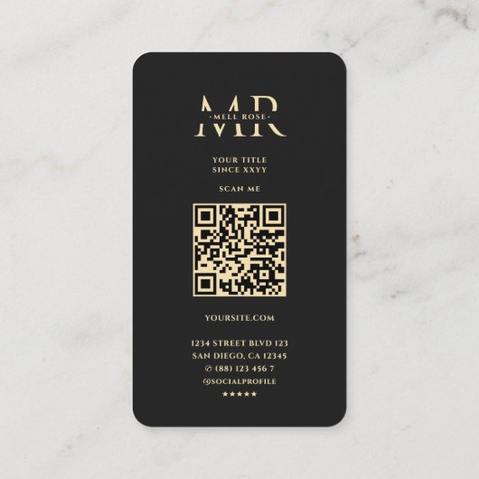 Modern Elegant Monogram M Bloemen Zwart Goud Visitekaartje (Achterkant)