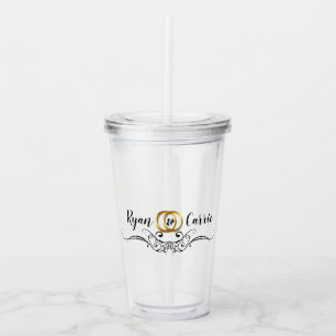 Modern Elegant Monogram met Gouden Trouwringen Acryl Drinkbeker