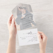 Modern Elegant Monogram Minimalist Photo Wedding All In One Uitnodiging (Afscheurbaar)