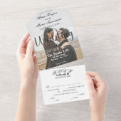 Modern Elegant Monogram Minimalist Photo Wedding  All In One Uitnodiging (Afscheurbaar)