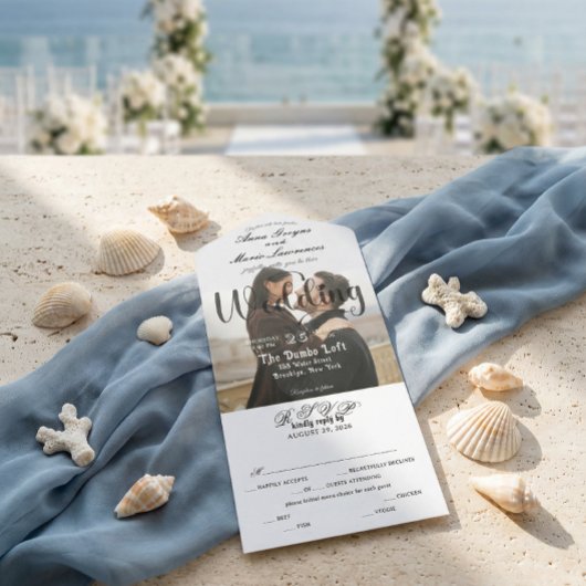 Modern Elegant Monogram Minimalist Photo Wedding  All In One Uitnodiging