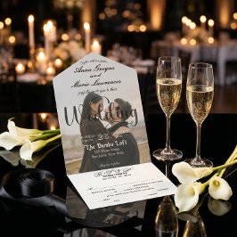 Modern Elegant Monogram Minimalist Photo Wedding  All In One Uitnodiging