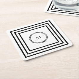 Modern Elegant monogram Minimalistisch zwart lijst Kartonnen Onderzetters