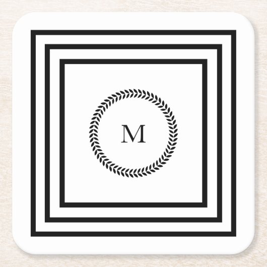 Modern Elegant monogram Minimalistisch zwart lijst Kartonnen Onderzetters (Voorkant)