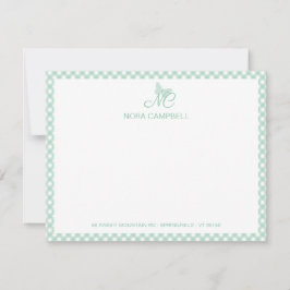 Modern Elegant Monogram Mint Green Gingham control Notitiekaartje