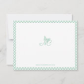 Modern Elegant Monogram Mint Green Gingham control Notitiekaartje (Achterkant)
