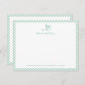 Modern Elegant Monogram Mint Green Gingham control Notitiekaartje (Voorkant / Achterkant)