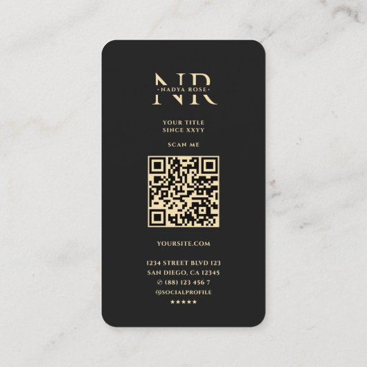 Modern Elegant Monogram N Bloemen Zwart Goud Visitekaartje (Achterkant)