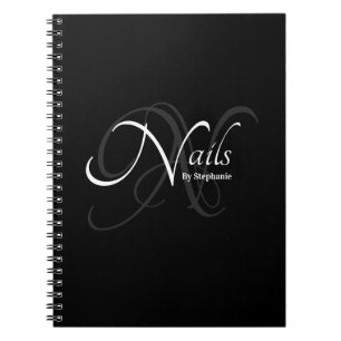 Modern Elegant Monogram Naam Nail Artiest Zwart Notitieboek