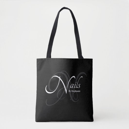 Modern Elegant Monogram Naam Nail Artiest Zwart Tote Bag (Voorkant)