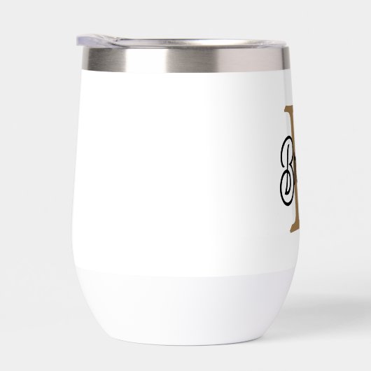 Modern Elegant Monogram Naam Zwart Goud Script (Rechts)