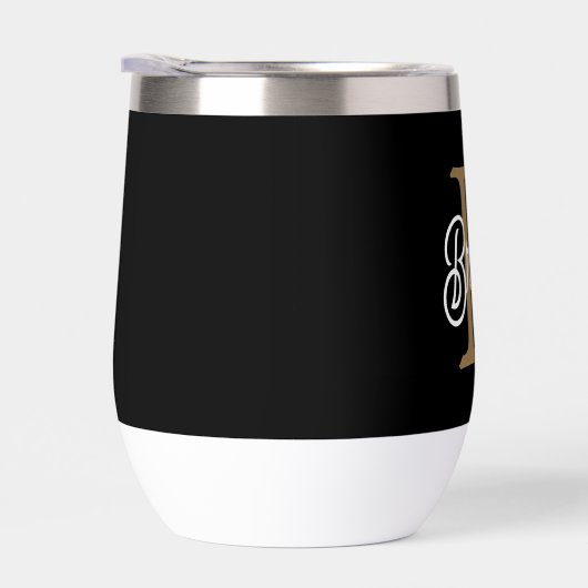 Modern Elegant Monogram Naam Zwart Goud Script (Rechts)