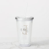 Modern Elegant Monogram Naam Zwart Goud Script Acryl Drinkbeker (Achterkant)