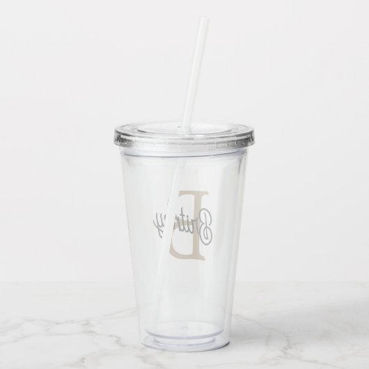 Modern Elegant Monogram Naam Zwart Goud Script Acryl Drinkbeker (Achterkant)