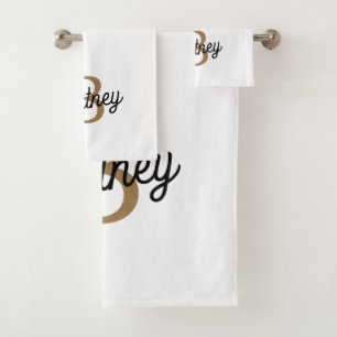 Modern Elegant Monogram Naam Zwart Goud Script Bad Handdoek