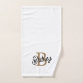 Modern Elegant Monogram Naam Zwart Goud Script Bad Handdoek (Handdoek)
