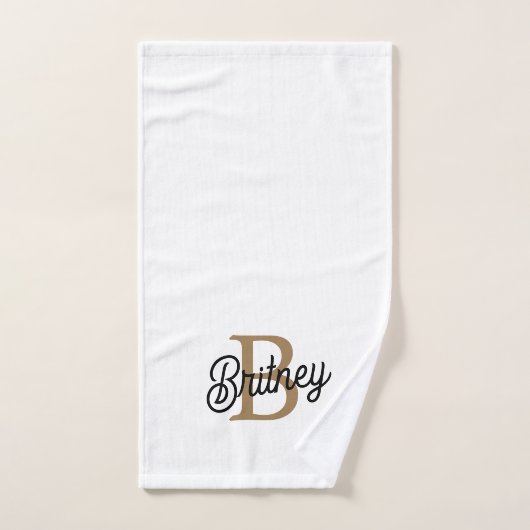 Modern Elegant Monogram Naam Zwart Goud Script Bad Handdoek (Handdoek)