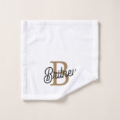 Modern Elegant Monogram Naam Zwart Goud Script Bad Handdoek (Wasdoekje)