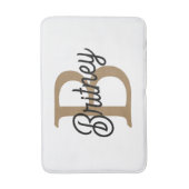 Modern Elegant Monogram Naam Zwart Goud Script Badmat (Voorkant Verticaal)
