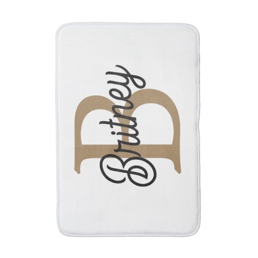 Modern Elegant Monogram Naam Zwart Goud Script Badmat (Voorkant Verticaal)