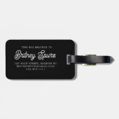 Modern Elegant Monogram Naam Zwart Goud Script Bagagelabel (Achterkant horizontaal)
