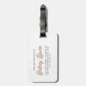 Modern Elegant Monogram Naam Zwart Goud Script Bagagelabel (Achterkant verticaal)