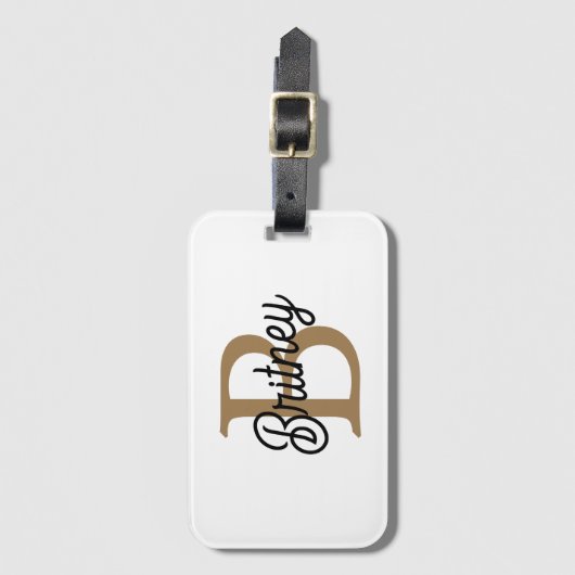 Modern Elegant Monogram Naam Zwart Goud Script Bagagelabel (Voorkant (verticaal))