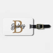 Modern Elegant Monogram Naam Zwart Goud Script Bagagelabel (Voorkant horizontaal)