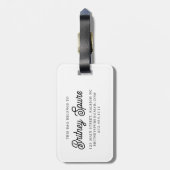 Modern Elegant Monogram Naam Zwart Goud Script Bagagelabel (Achterkant verticaal)